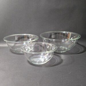 Pyrex Clear Glass Mixing Bowl Set Of 3 Vintage  7", 8.50", 10" wide